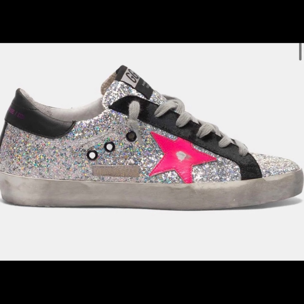 NWOB Golden Goose Silver Glitter - Hot Pink Star